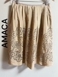 AMACA アマカ ベージュ フレアスカート シルク混ひざ丈38