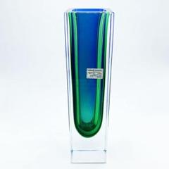 Murano Vetri グリーン ムラノ クリスタル 花器 【新品箱入】 Amazon.co.jp: MURANO ITALY ムラノ グリーン ライン 花瓶