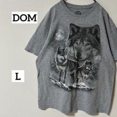 DOM半袖Tシャツ　ビッグプリント　アニマル　ウルフ　オオカミLグレーUS 犬