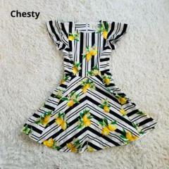 チェスティー Chesty フリル袖 総柄 レモン柄 ひざ下ワンピース 春 夏