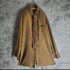 【ネクタイシャツ】古着 ロングシャツ 総柄 アーガイル ブラウン レトロ