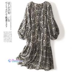 気質満点 シフォンワンピース 薄手 プリント プリント 着痩せ 体型をカバー