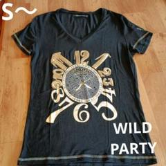 S～　WILD PARTY 黒　時計　Tシャツ 　バックプリント　y2k