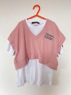 140サイズ Dolly Ribbon ピンク Vネック Tシャツ 2枚セット