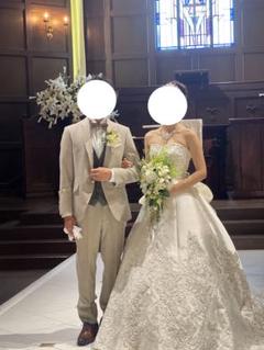 【造花】結婚式・前撮りに！白×緑 王道　ウエディングブーケ （ブートニア付） 造花】結婚式・前撮りに！白×緑 王道 ウエディングブーケ