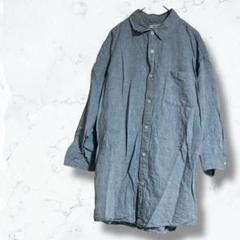 2368＊グローバルワーク＊デニム風シャツ 薄青 M 五分袖 麻混 春夏 メンズ