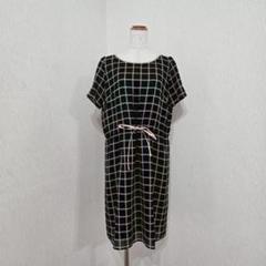 ロートレアモン　チェック柄ウエストリボンワンピース（M）ブラック系