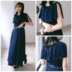 ◎ vintage navy frill cape maxi dress