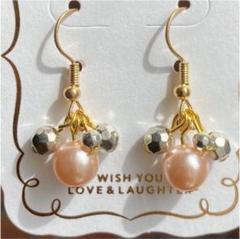 ゆれる&煌めく☆ キラキラ ピンクパール ハンドメイド ピアス　ミラーボール　夏