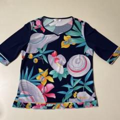 【着用1回】LEONARD SPORT 花柄 半袖トップス ポロ　紺 着用1回】LEONARD SPORT 花柄 半袖トップス ポロ 紺 - メルカリ
