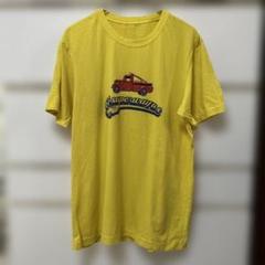 イエロー トラックプリント Tシャツ　古着