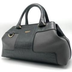 BALLY PIAFF クロコ型押し ミニボストン ハンドバッグ グレー BALLY PIAFF クロコ型押し ミニボストン ハンドバッグ グレー