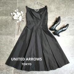 UNITED ARROWS ひざ丈 ワンピース ノースリーブ ブラック ドレス