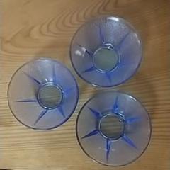 アンティーク硝子♪ブルーが素敵なガラスボウル 三点 涼感 冷奴 アイス ホツ有り