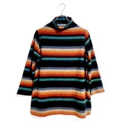 長袖カットソー マルチカラー L ボーダー 秋冬 おしゃれ チュニック 美品