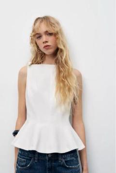 新品未使用タグ付き ZARA ペプラムリボントップス ホワイト
