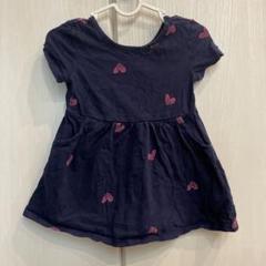 【GAP Kids】ネイビー 半袖ワンピース ピンクハート模様