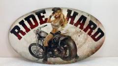 ヴィンテージ調　アメリカン雑貨　看板　RIDE HARD バイクガール
