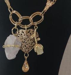 Quartz Vintage Charm ゴールドチェーンネックレス 天然石付き