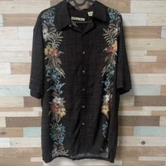 【Batik Bay】キューバシャツ？ボタニカル　アロハ　ハイビスカス　格子柄