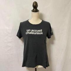 レディース 【M】半袖Tシャツ 英字プリント Aライン 前後差ヘム／体型カバー