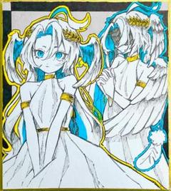 小色紙 手描きイラスト 翼を持つ者 No.20