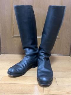 新品　ヨーロッパ風　イギリス調　乗馬靴　バイク警察　ナチス・ドイツ将校用長靴ブーツ　ポロブーツ　黒牛革　ノンスリップ底　　25cm 第二次世界大戦 ww2 ドイツ 軍 ロング ブーツ 本革 レザー 将校