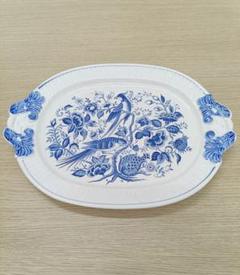 未使用品】青い鳥と花の装飾 アンティーク陶器皿 - メルカリ