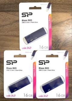 USBメモリー16GB シリコンパワーUSB3.0スライド式(紺)【3個セット】