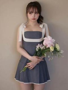 ワンピース Andmary Rojina ribbon dress Grey ANDMARY】Rojina ribbon dress