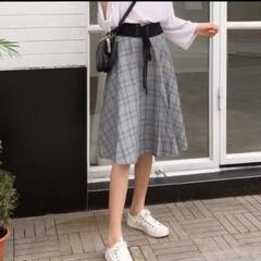 本日値下げ★ひざ丈スカート ウエストマーク レースアップ チェック柄 フレア