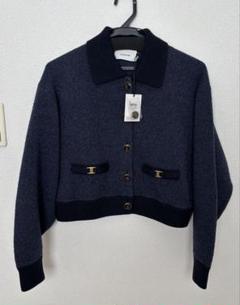 coach XS ネイビーヘリテージ C クロップド カラード カーディガン