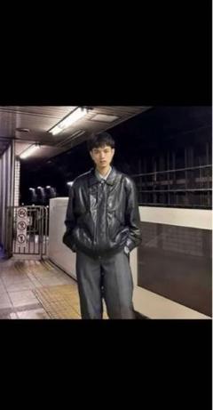 【極美品❗️】短丈90s レザージャケット 羊革　L 深水光太　2WAY 羊革 深水光太激似❗️】短丈90s レザージャケット 羊革L相当ツヤあり