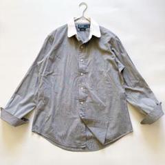希少✨️ポロラルフローレン　丸襟　クレリックシャツ　黒　ストライプ　ポニー　XL