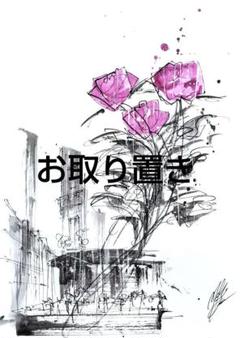 原画#3418 薔薇 雨 パリ 黒猫 水彩画 ドローイング インテリア