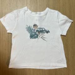 プチバトー　ホワイト Tシャツ 子供と車 プリント18M 81cm