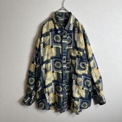 【一点物】柄シャツ　長袖シャツ　総柄　花柄　マルチカラーブルー　イエロー　お洒落