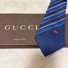 美品 GUCCI グッチ シルク ネクタイ ブルー ネイビー ストライプ