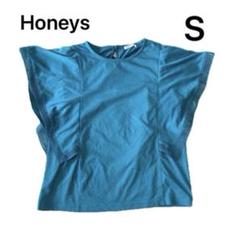 【Honeys ハニさら】レース使いトップス　ブルーグリーン　S