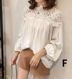 レディース　長袖　トップス　レース　シフォンブラウス　ホワイト　フリー　韓国
