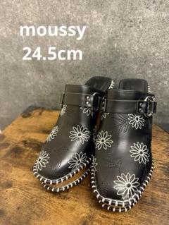 moussy マウジー サンダル 花柄 刺繍 サボ レザー 黒 24.5cmのサムネイル