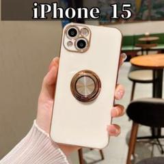 iPhoneケース iPhone 15 ホワイト リング 韓国 スマホ