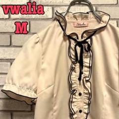 《美品》vwalia☆ブラウス レディース 立ち襟 フリル リボン ピンク M