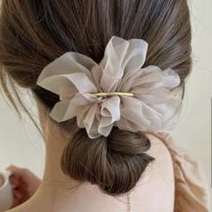 シフォンバレッタ ライトコーヒー 上品 可愛い ヘアアクセサリー ビジネス