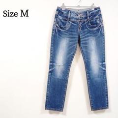 【美品】【日本製】 エボワット ブルーストレートデニム Mサイズ ダメージ加工