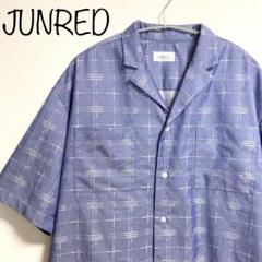 【JUNRED】半袖ワイシャツ　ブルー　S　格子柄　やや厚手