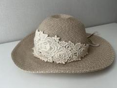 刺繍レースのリボン付き麦わら帽子