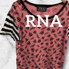 RNA リップ柄Tシャツ ピンク×黒 フリー 総柄 個性派