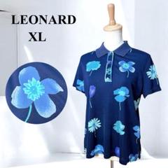 レオナール（XL）ポロシャツ/半袖/スポーツウェア /花柄/ゴルフ/トップス/紺 レオナール（XL）ポロシャツ/半袖/スポーツウェア /花柄/ゴルフ