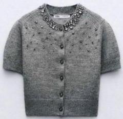 ZARA ラインストーンボタンニットカーディガン ビジュー